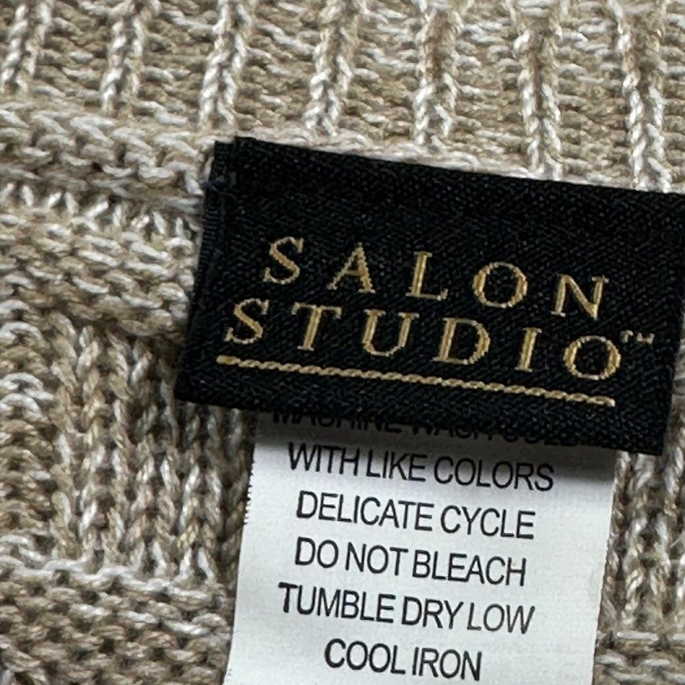 Salon Studio Tan & White Basket Weave Knit Sleeveless Vest SZ XX Academia Preppy - Picture 4 of 8
